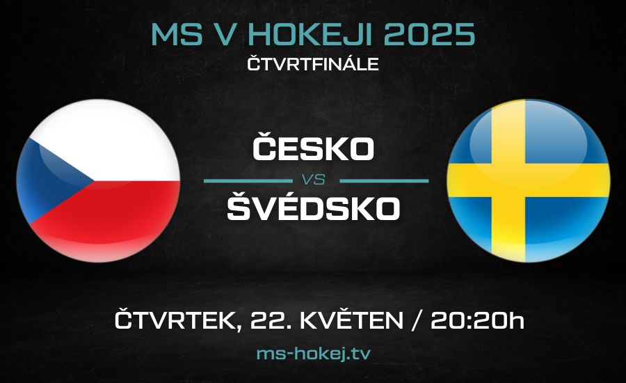 Česko - Švédsko čtvrtfinále MS v hokeji 2025 live stream